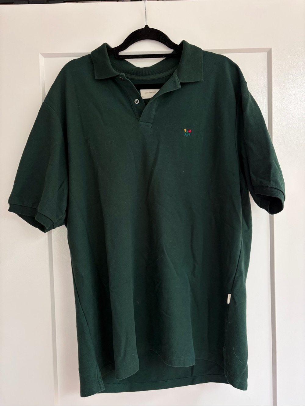 Aime Leon Dore Forest Green Polo with Small Multicolor Chest Motif